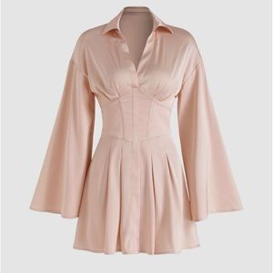 Satin Bell Sleeve Corset Dress
